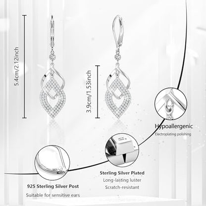 ALEXCRAFT Silver Twisted Dangle Earrings for Women Hypoallergenic Silver Spiral Drop Earring Cubic Zirconia Leverback Drop Dangle Earrings for Women Dangling Dangly Trendy Jewelry Gifts