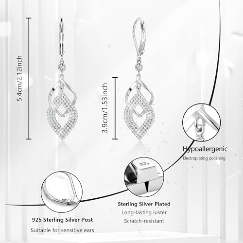 ALEXCRAFT Silver Twisted Dangle Earrings for Women Hypoallergenic Silver Spiral Drop Earring Cubic Zirconia Leverback Drop Dangle Earrings for Women Dangling Dangly Trendy Jewelry Gifts