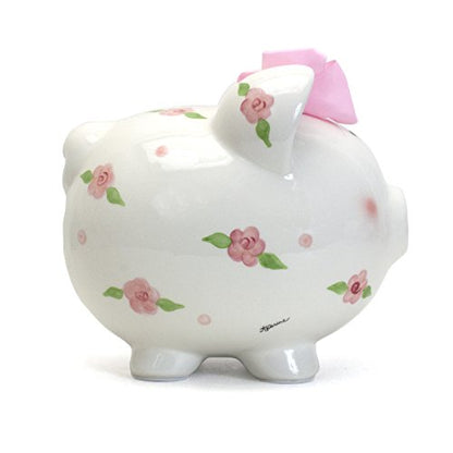 Child to Cherish Ceramic Piggy Bank for Girls, Posies and Polka Dots - color: Posies and Polka Dots