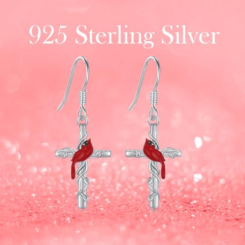 Yue Yuan Animal Plant Earrings for Women 925 Sterling Silver Butterfly/Cat/Jellyfish/Shell/Maple Leaf/Cardinal/Celtic Drop Earrings Silver Dangle Jewelry Birthday Anniversary Christmas Gift for Mother Wife - style: Cardinal