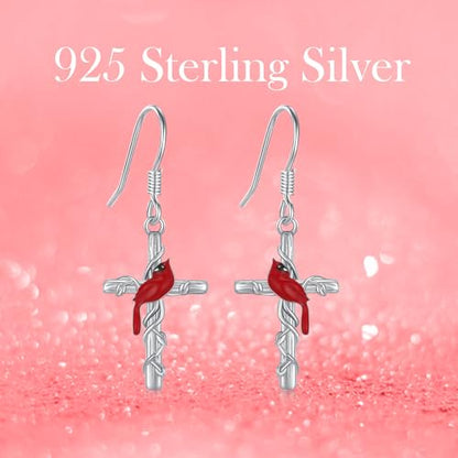 Yue Yuan Animal Plant Earrings for Women 925 Sterling Silver Butterfly/Cat/Jellyfish/Shell/Maple Leaf/Cardinal/Celtic Drop Earrings Silver Dangle Jewelry Birthday Anniversary Christmas Gift for Mother Wife - style: Cardinal