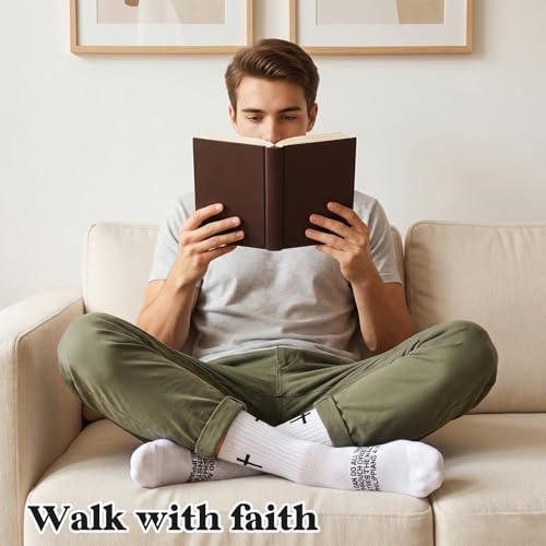 Men Cross Grip Soccer Socks with Bible Verse, 6 Pairs, Size 7-11 - color: Philippians 4:13 - White