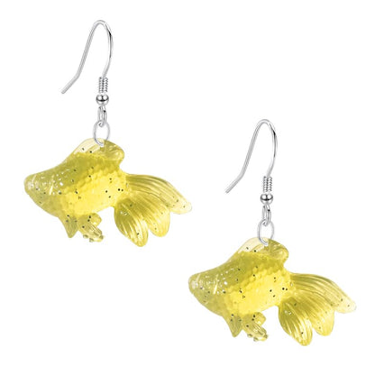 Anmpab Beach Funny Cute Goldfish Dangle Drop Earrings Lovely Resin Transparent Fish Earrings for Women - color: Yellow