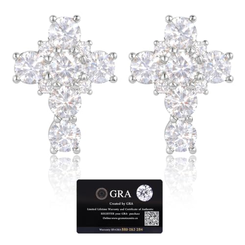 Moissanite Cross Earrings Sterling Silver Cross Stud Eearrings D Color VVSI Moissanite Stud Earrings Crucifix Jewelry Gift - color: Silver-1.02CT