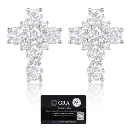 Moissanite Cross Earrings Sterling Silver Cross Stud Eearrings D Color VVSI Moissanite Stud Earrings Crucifix Jewelry Gift - color: Silver-1.02CT