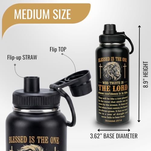 Christian Gifts for Men Stainless Steel Water Bottle 32 oz Religious Gifts - color: Christian