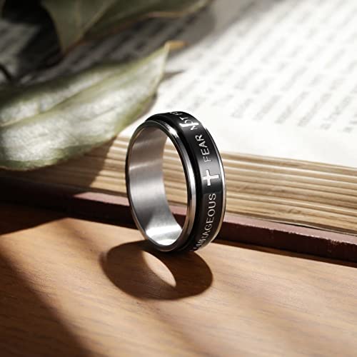 King Will 8mm Black/Gold/Silver Prayer Stainless Steel Ring - color: cross black silver