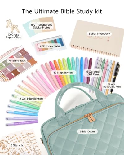 All-in-One Bible Journaling Kit – Quilted Bible Cover Case for Women - color: Sage Green