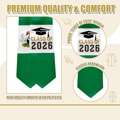 National Flag Graduation Stole Sash - 72" Long Unisex Honors Stole for Students - color: Nigeria