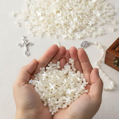 300PCS Cross Beads for Bracelets Making Friendship Bracelet Beads for Crafts Cross Charms for Bracelets Christian Crafts Christian Gifts Religious Gifts for Women (Abs Crosses White)