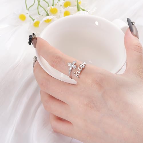Helonley Cross Faith Ring for Women - 925 Sterling Silver Inspiration Rings - style: It is Well With My Soul