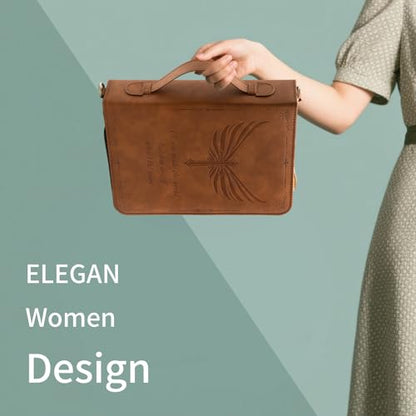 Bible Cover,Bible Cover Case for Women,Men&Children with Detachable Shoulder Strap,Handle for Bible and Other Book Accessories,Christian Art Gifts,PU Leather, Church Bag,Brown - color: Brown