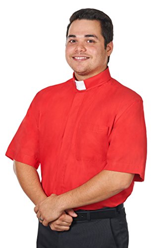 Men's Tab Collar Clergy Shirt Short Sleeves - color: Red, size: 18"-18.5" Neck