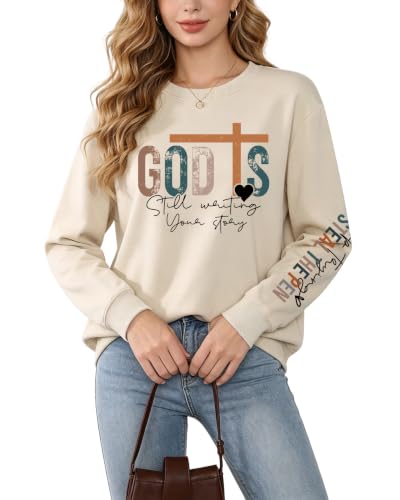 Christian Sweatshirts for Women Jesus Long Sleeve Graphic Shirts - color: Beige, size: Medium