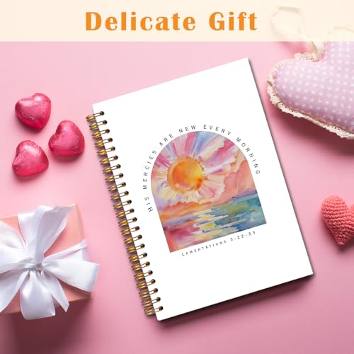 JINYO Boho Sunrise Christian Notebook, His Mercies are New Every Morning Bible Journaling Notebook, Prayer Journal for Woman, Church Notes Journal, Scripture Spiral Notebooks 5.5x8.3 Inch - color: white Boho Sunrise Christian Notebook
