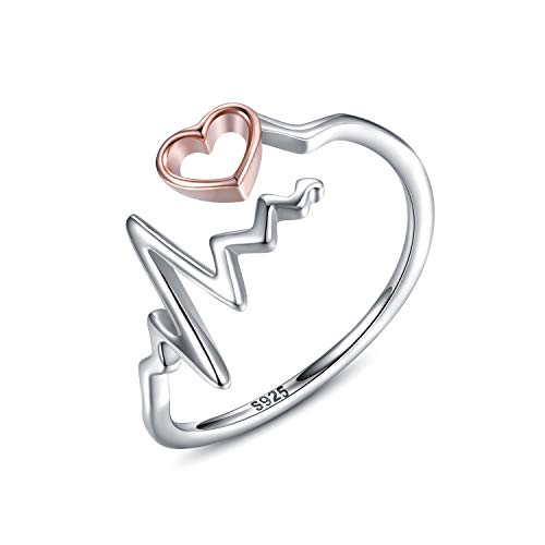 Sterling Silver Nurse Jewelry for Women Heartbeat Stethoscope Necklace Ring Nurses Week Graduation Gifts - color: Rose Gold
