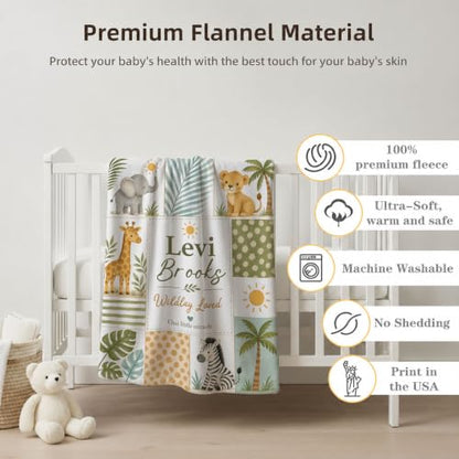 Personalized Safari Baby Blanket, Custom Jungle Animal Baby Blanket - color: Beige #7