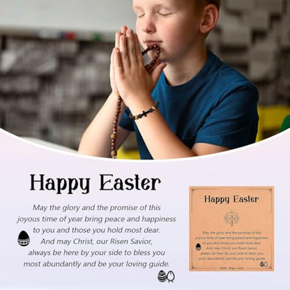 Leyung Cross Bracelet Gifts for Boys, Easter Basket Stuffers Baptism Gifts - color: Happy Easter