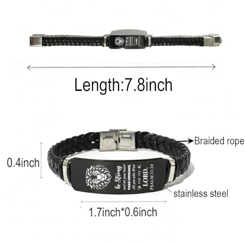 Adjustable Leather Christian Bracelet For Men, Faith Religious Gifts - color: PSLAM 31:24