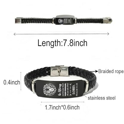 Adjustable Leather Christian Bracelet For Men, Faith Religious Gifts - color: PSLAM 31:24