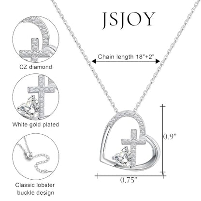 JSJOY Cross Necklace Christian Gifts for Women Heart Birthstone Necklace Religious Birthday Gifts for Mom Daughter Christmas Stocking Stuffers Baptism Confirmation Gifts for Teens - color: Silver - 03 Aquamarine