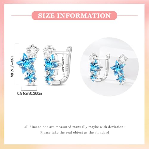 925 Sterling Silver Cute Animal Unique Huggie Hoop Earrings for Women - color: Blue Star Stacked