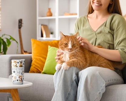 Fancyfams Cat Coffee Tumbler, 1-Pack 20oz Stainless Steel, Vacuum Insulated - color: Better with Cats