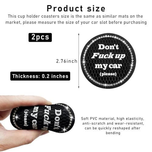 2 PCS Bling Car Cup Coaster, 2.75 Inch Anti-Slip Cup Holder Insert Coasters, Crystal Rhinestone Auto Drink Car Cup Mat for Women Girls, Universal Interior Car Accessories (Black) - color: Black, size: 2 PCS
