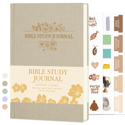 XKDOUS Linen 8.6" Bible Study Journal, Bible Notebook for Women, Khaki - color: Khaki