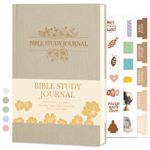 XKDOUS Linen 8.6" Bible Study Journal, Bible Notebook for Women, Khaki - color: Khaki