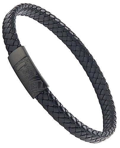 Forge & Foundry Hanover Men's Genuine Interwoven Leather Braided Bracelet - color: Black Etched, size: Large