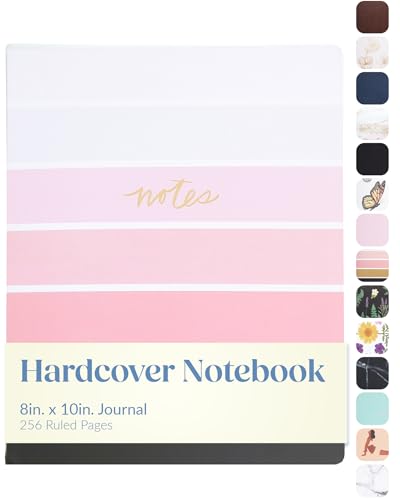 WORLD TRAVELER Large Lined Journal Notebook 256 Ruled White & Ivory Pages - color: Ombre Pink & Gold