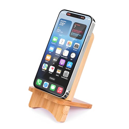 LUCKY BEAN Wood Phone Stand, Desktop Wooden Phone Holder, Portable Phone Stand for Desk, Compatible with iPhone & All Cell Phones (Bamboo) - color: Bamboo