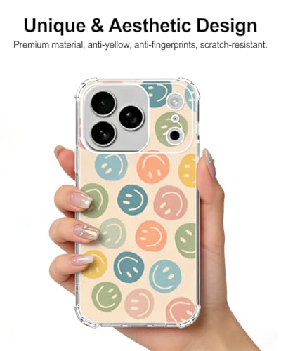 Cute Colorful Smile Face Phone Case Compatible with iPhone 17 Pro, Happy Face Phone Cover for iPhone 17 Pro - color: Colorful Smile Face