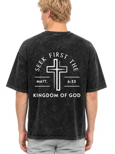 Christian Oversized Graphic T Shirt Vintage Wash Faith Cotton Tee - size: X-Large