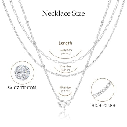 3PCS Gold Silver Layered Necklaces for Women Trendy - color: Silver&Water