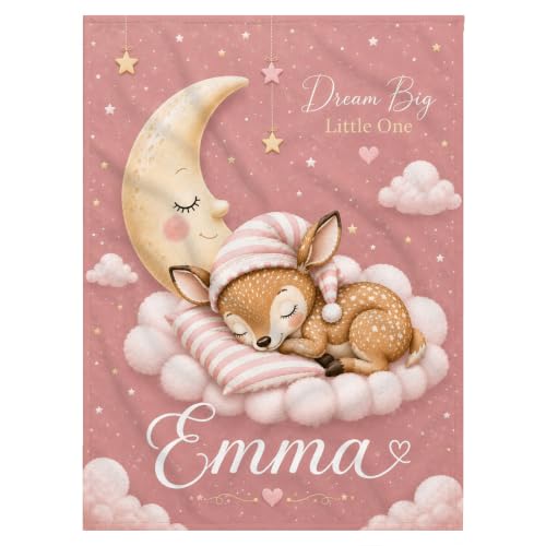 Personalized Baby Blanket With Name, Custom Baby Blankets Gift for Boy Girl - color: Blush Pink, size: Deer