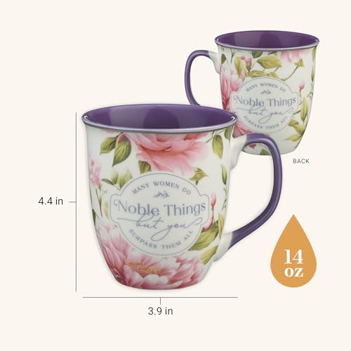 Christian Art Gifts Large Ceramic Scripture Coffee & Tea Mug for Women - color: White & Purple/Noble Things