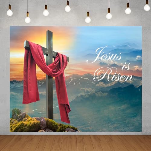 He is Risen Easter Backdrop Easter Jesus Resurrection Backdrops Banner Christian Cross Photography Background for Easter Day Decorations Props 10x8ft