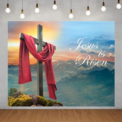 He is Risen Easter Backdrop Easter Jesus Resurrection Backdrops Banner Christian Cross Photography Background for Easter Day Decorations Props 10x8ft