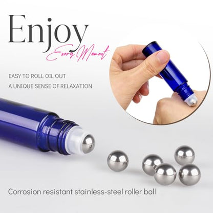 10ml Roller Bottles for Essential Oils, 24Pack Glass Roll on Bottles - color: Blue