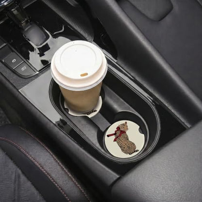 Red Bow Leopard Car Coasters for Cup Holders, Auto Drink Coaster for Women - color: Leopard Red Bow