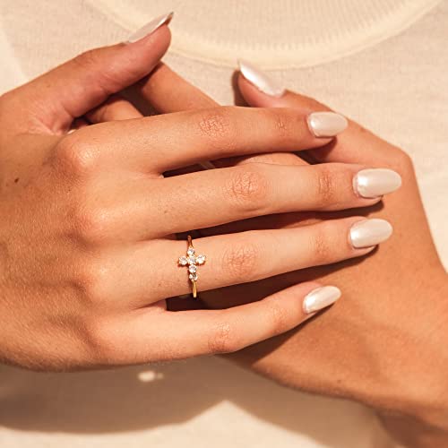 Forever Fervent Sideways Cross Pave Ring | 18K Gold | Petite CZ Christian Band | Religious Polished Finish Set - color: Silver