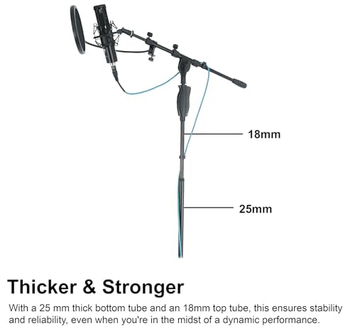 Rockville RVMIC3 V2 Black Tripod Mic Stand with Metal Hand Clutch and Boom