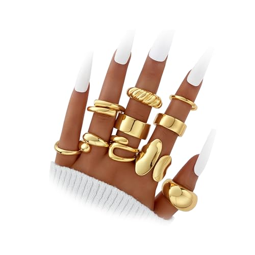 Gold Stackable Rings Set for Women, Gold Plated Chunky Crystal Finger Rings - color: Gold Chunky Rings