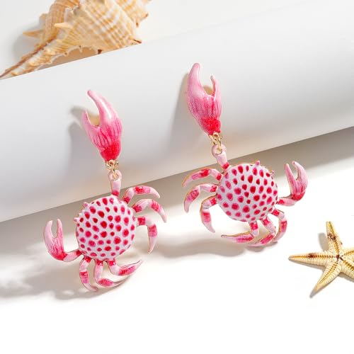 Creative Exaggerated Ocean Animal Drop Dangle Earrings for Women, Bohemia Style Alloy Lobster Octopus Fish Crab Earrings for Summer Beach Holiday Party Jewelry Gifts - style: Pink Crab Earrings
