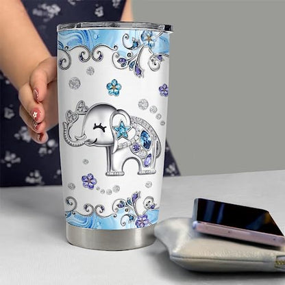 SANDJEST Elephant Tumbler 20oz Jewelry Drawings Stainless Steel Insulated Tumblers Elephants Gifts for Women Girls Coffee Travel Mug Cup Gift for Birthday Christmas - color: Elephant