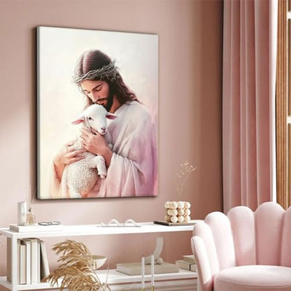 Jesus with Lamb Canvas Wall Art, Gallery Wrapped Christian Print, 16x24 - color: Gentle Jesus, size: 24"L x 16"W