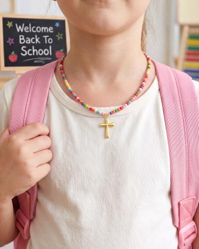 PINKDODO Colorful Bead Cross Necklace First Day of Kindergarten Pre K Gifts - style: Kindergarten