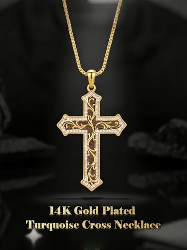 Filigree Cross Necklace 14K Gold Plated Pendant Religious Christian Jewelry Gifts for Women Mom